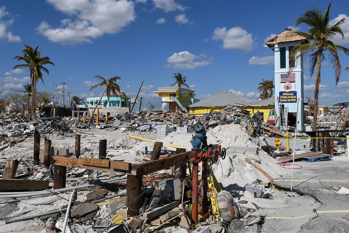<i>Paul Hennessy/SOPA Images/LightRocket/Getty Images</i><br/>The heavily damaged area near the pier in Fort Myers Beach