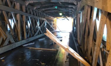 Damage to the historic covered bridge in Cornwall.