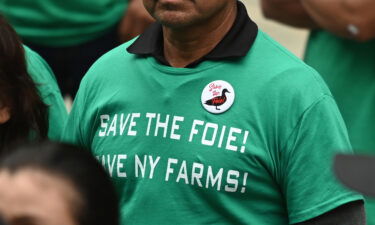 Farmers arrive a New York City Council Health Committee hearing to protest a bill to ban the sale of foie gras on June 18