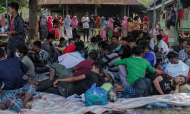 The plight of nearly 200 Rohingya refugees adrift in the Indian Ocean for the past month is growing increasingly desperate. Rohingya people are pictured here at a shelter in Indonesia