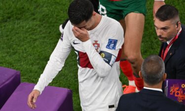 Cristiano Ronaldo leaves the pitch in tears after Portugal lost 1-0 to Morocco.