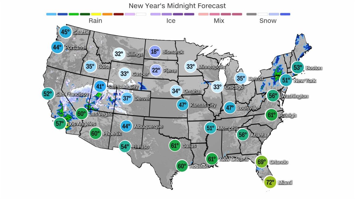 <i>CNN Weather</i><br/>Relatively warm temperatures will prevail on New Year's Day in the northeast and over the southwest.