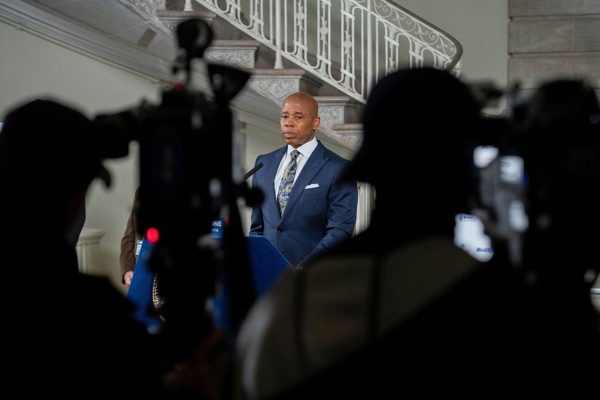 <i>NDZ/STAR MAX/IPx/AP</i><br/>New York Mayor Eric Adams during a press conference on December 5. Adams