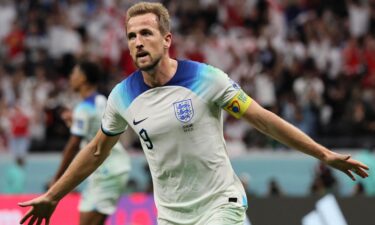 Harry Kane celebrates celebrates after scoring his first goal of the World Cup.