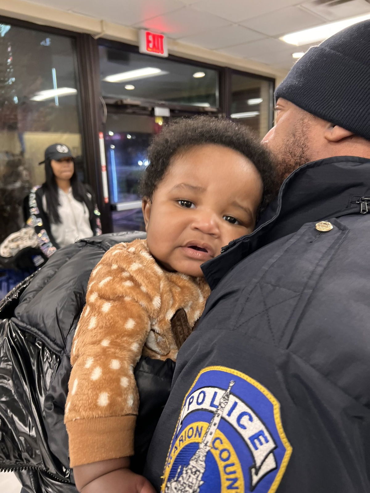 <i>IMPD/Twitter</i><br/>Police officers in Indianapolis unexpectedly discovered baby Kason Thomass in the parking lot of a shopping mall where they had stopped to eat.