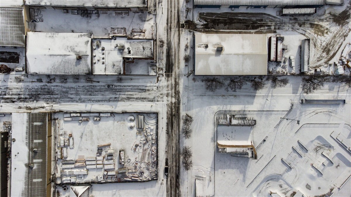 <i>Leandro Lozada/AFP/Getty Images</i><br/>Snow-covered buildings are seen in Louisville