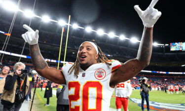 Justin Reid of the Chiefs celebrates after victory over the Denver Broncos on Sunday.