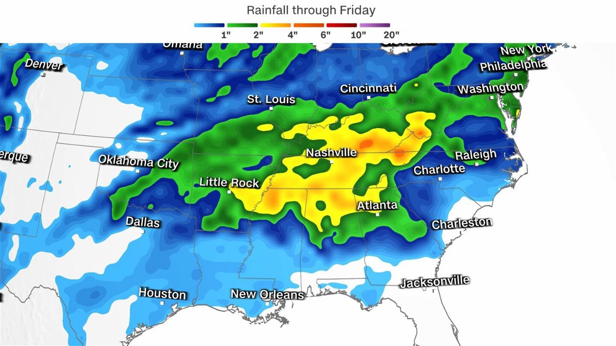 <i>CNN Weather</i><br/>Several days of heavy rain are forecast across portions of the southern US this week