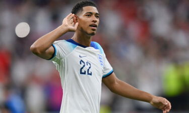 Jude Bellingham celebrates during England's victory against Senegal.