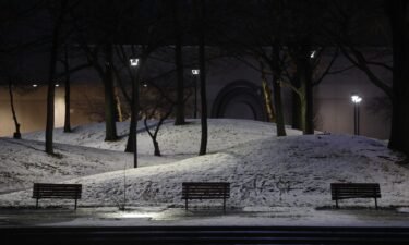 Snow in Martin Luther King Jr. Memorial Park in downtown Rochester