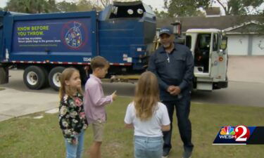 7-year-old triplets reunite with Orlando garbage collector who was their 'hero.'