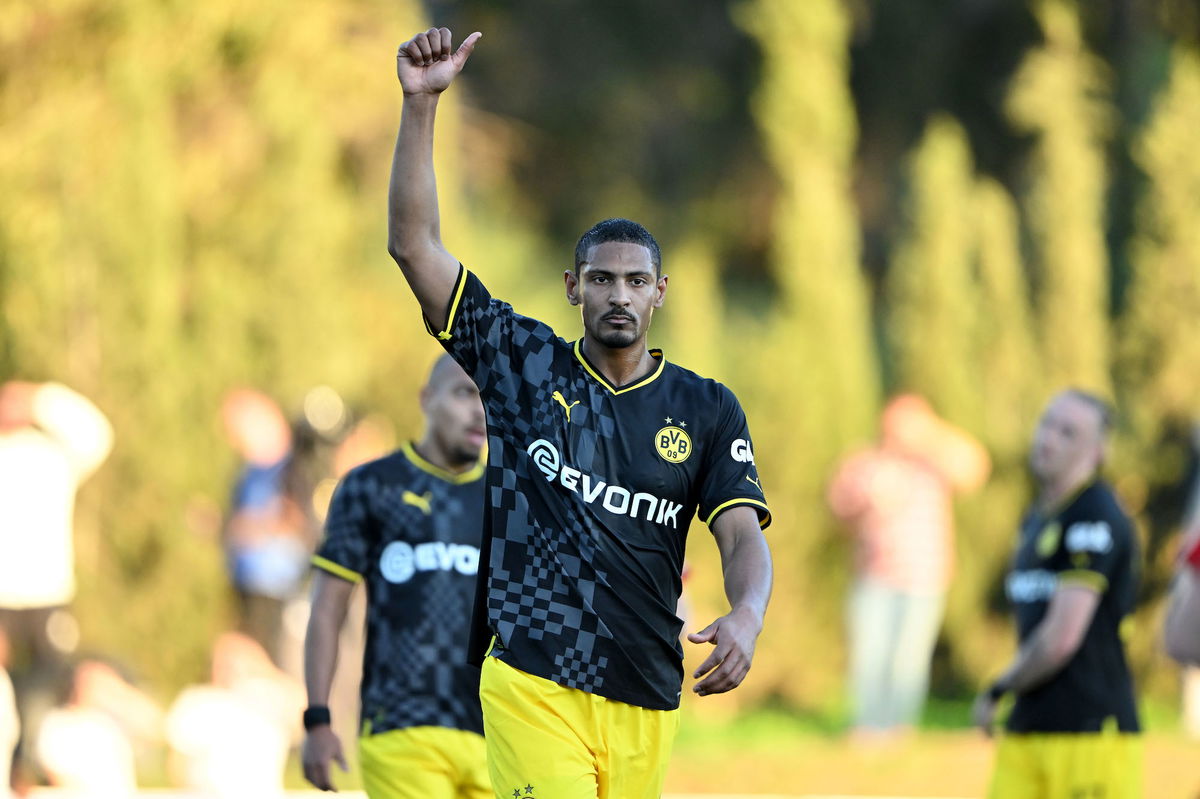 <i>Harry Langer/DeFodi Images/Getty Images</i><br/>Sébastien Haller gestures during the friendly match between Borussia Dortmund and Fortuna Düsseldorf on January 10.