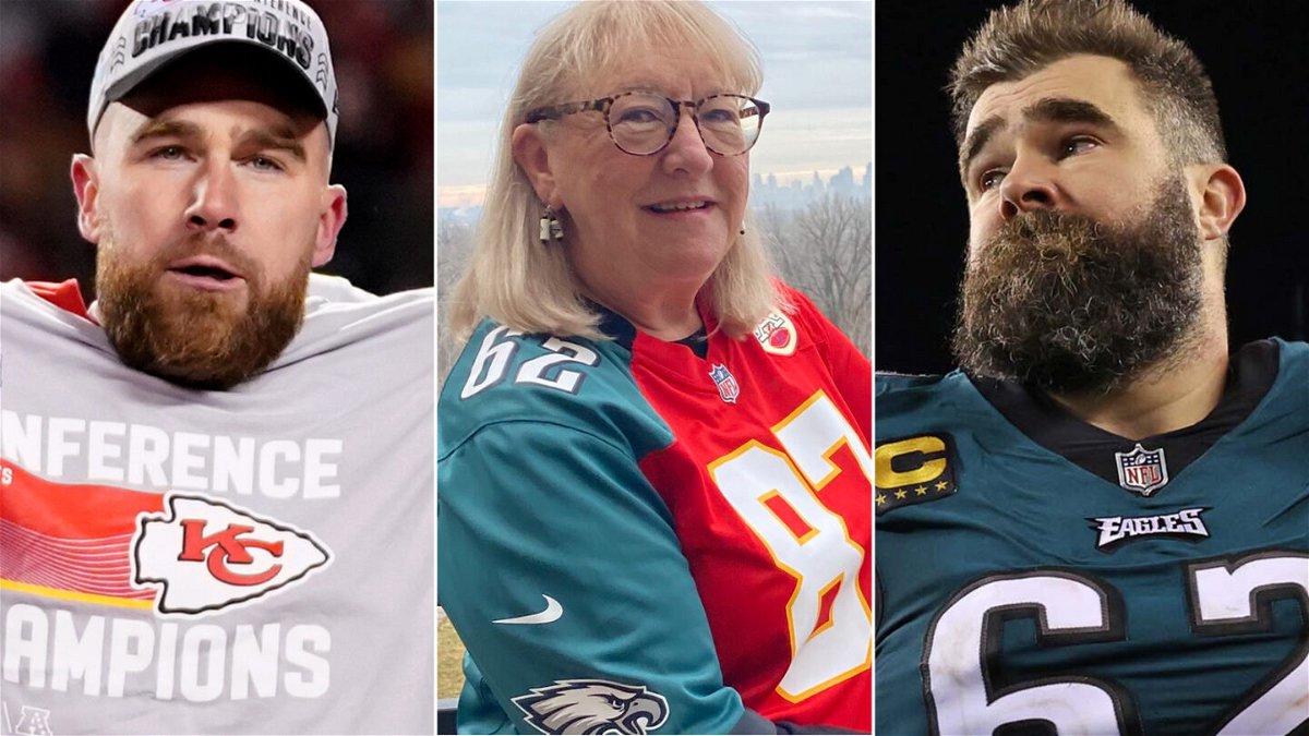 <i>Brynn Anderson/AP/From Twitter/Bill Streicher/USA TODAY Sports</i><br/>Donna Kelce will officially become the first mother to have two sons play against each other in the Super Bowl.
