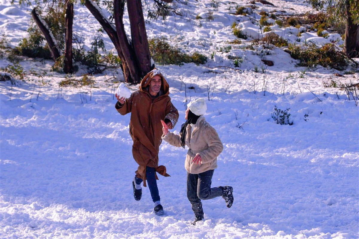 People play in the snow in Algeria's Constantine province
