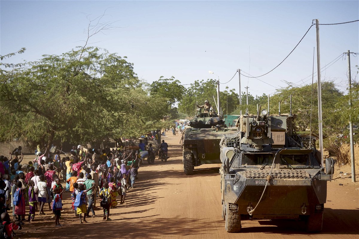 French soldiers patrol the village of Gorom Gorom in northern Burkina Faso in November 2019.