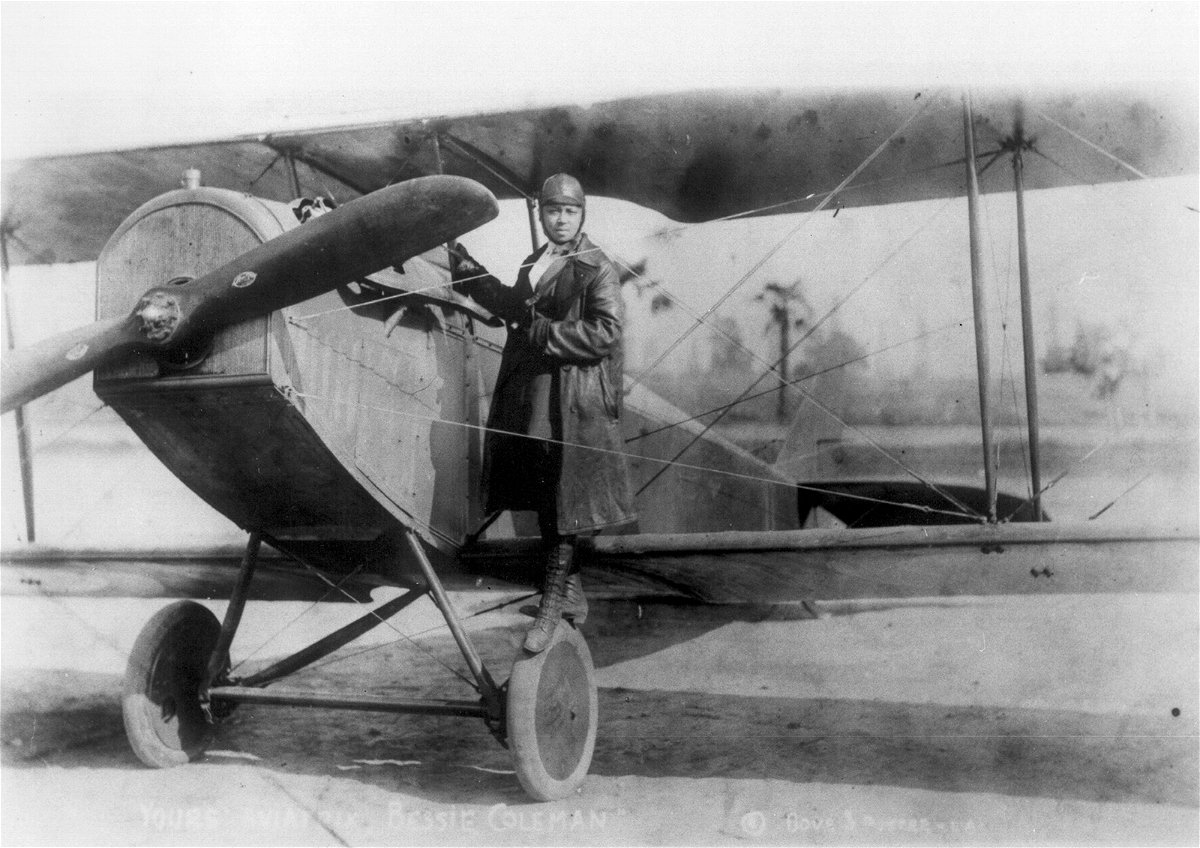 Bessie Coleman is pictured here in her bi-plane