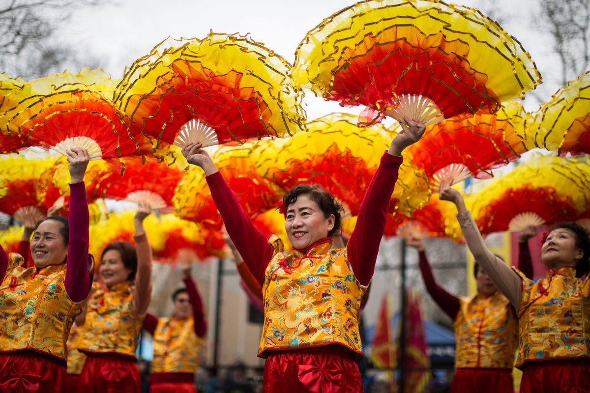 <i>Drew Angerer/Getty Images</i><br/>Dancers perform on the first day of the Lunar New Year in New York's Chinatown on February 16