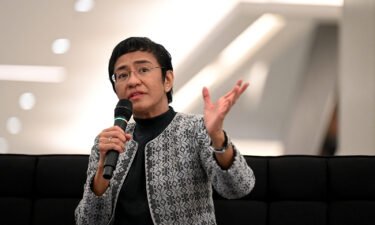 Nobel Laureate Maria Ressa talks during the launch of her book titled How to Stand Up to a Dictator: The Fight of our Future at a mall in Pasig