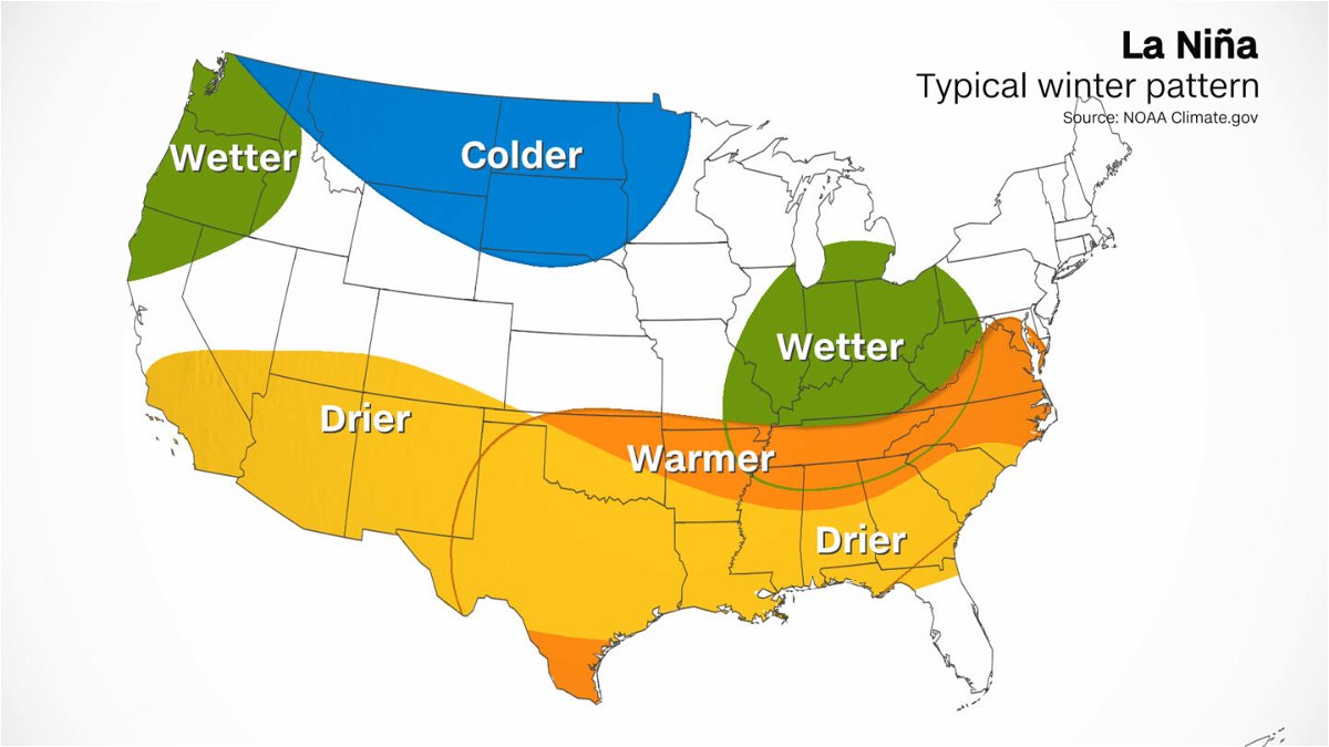 <i>CNN Weather</i><br/>This map shows the typical weather pattern across the nation during a La Niña winter.