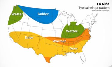 This map shows the typical weather pattern across the nation during a La Niña winter.