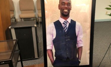 A portrait of Tyre Nichols is displayed at a memorial service for him on January 17 in Memphis