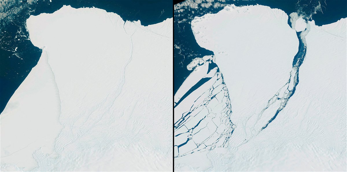 An aerial view of the iceberg that broke off the Brunt Ice Shelf in Antarctica on Sunday.