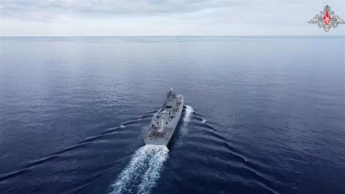 A Russian warship armed with advanced hypersonic missiles completed a drill in the Atlantic Ocean