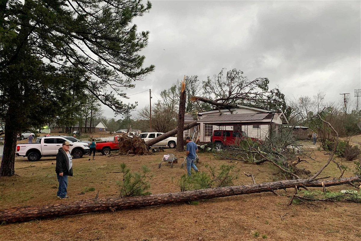 A house damaged by high winds is seen in Arkansas on January 2.