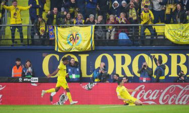 Gerard Moreno celebrates scoring his team's second goal.