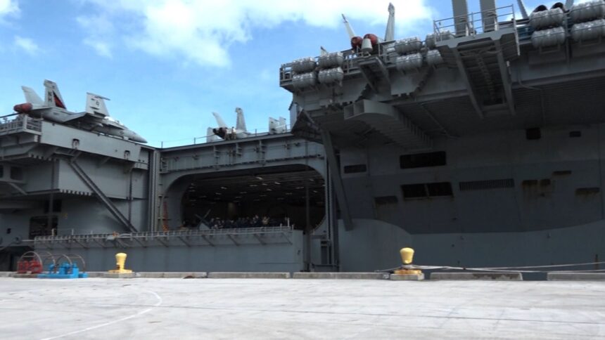 USS Theodore Roosevelt docks at Naval Base Guam - KYMA