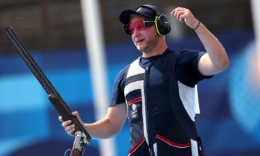 Great Britian's Nathan Hales competes in men's trap final