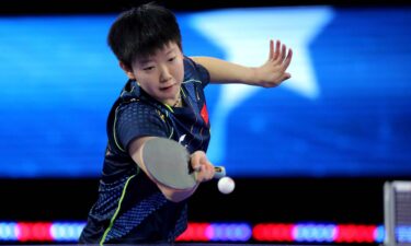 Sun Yingsha of China plays a ball against Wang Manyu of China during the women's singles final during the 2021 World Table Tennis Championships Finals at George R. Brown Convention Center.