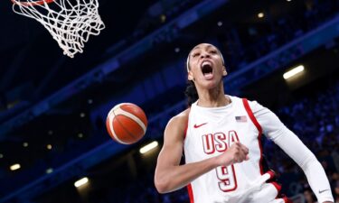 A'ja Wilson reacts after scoring vs. Japan