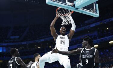 Bam Adebayo reacts after a dunk