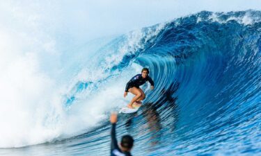 Caroline Marks surfs a barrel wave at Teahupo'o