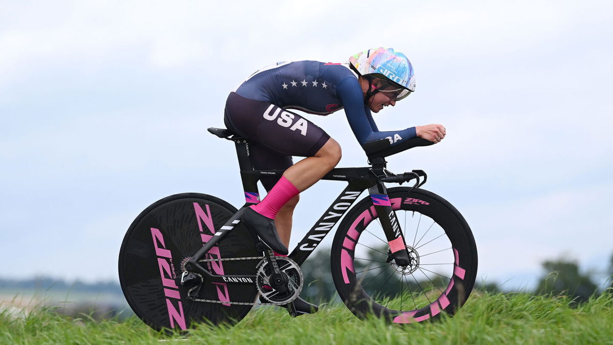 Chloe Dygert races the time trial at 2023 Worlds