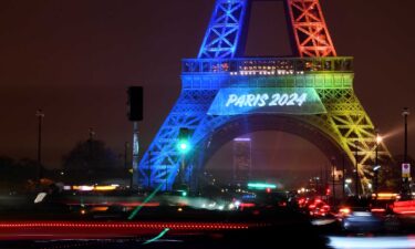 Eiffel Tower lit up for Paris 2024