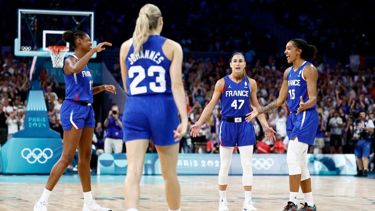 The French national team celebrates vs. Canada