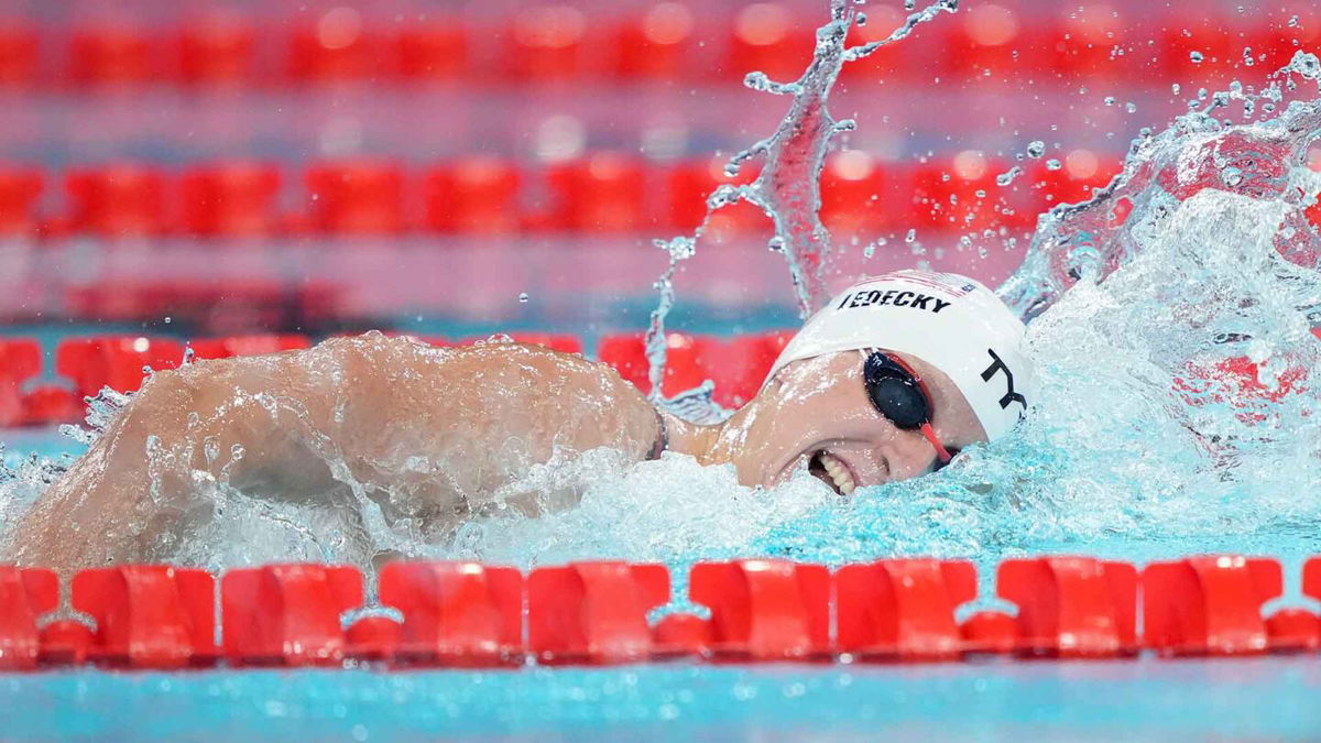 Katie Ledecky competes at the 2024 Paris Games.