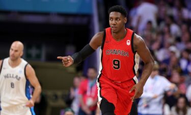 RJ Barrett reacts after scoring against Greece