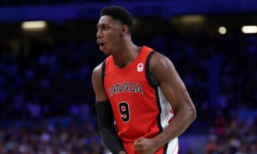 RJ Barrett reacts after scoring against Greece