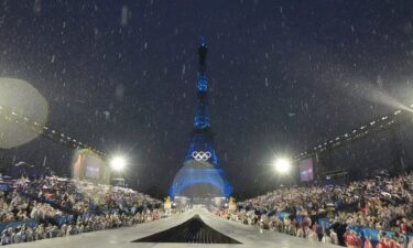 The Eiffel Tower overlooks the 2024 Opening Ceremony on the River Seine in Paris.