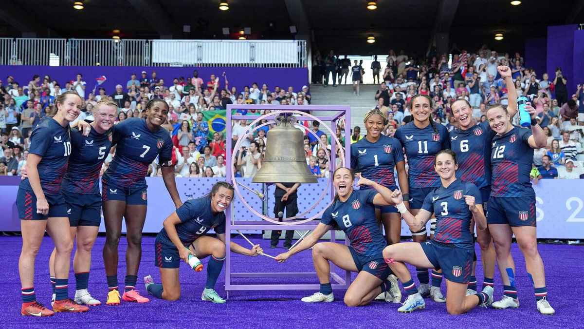 U.S. women's rugby team poses for a photo.