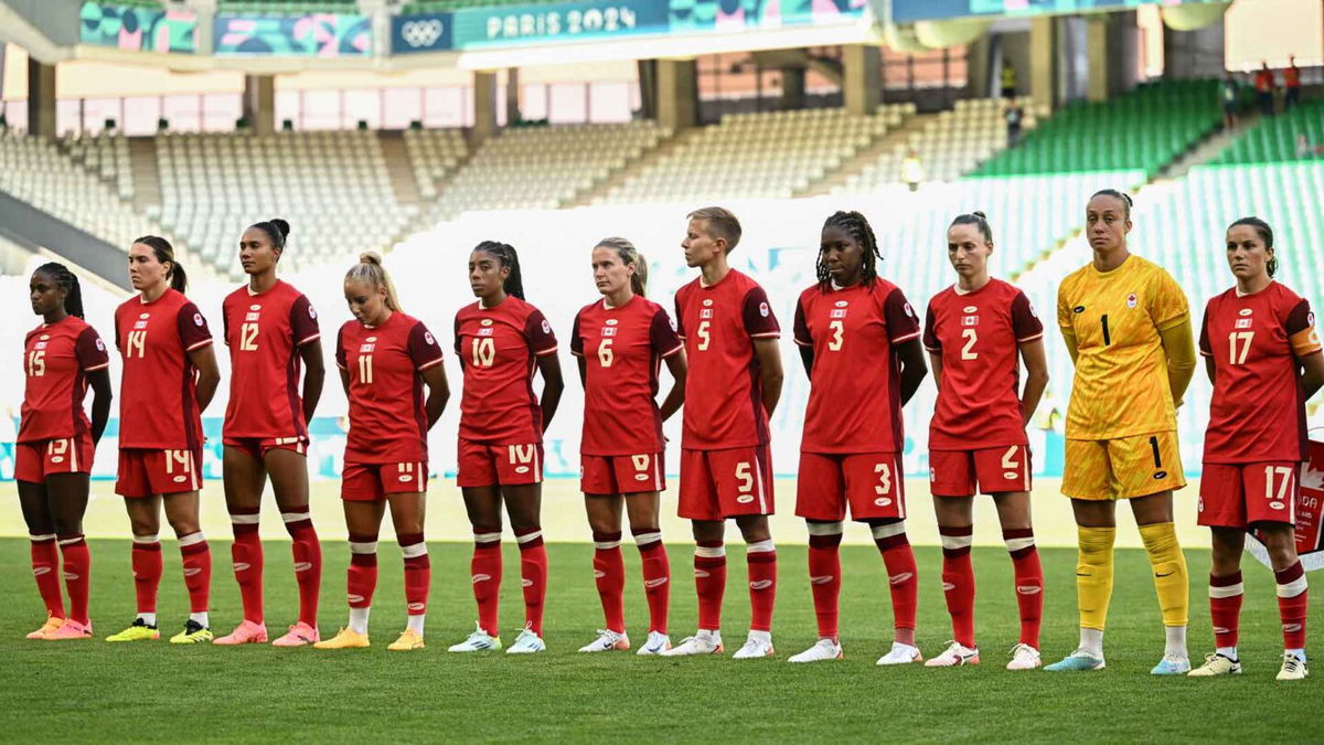 Canada players stand before a match