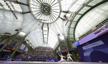 Misaki Emura of Japan defeats Olena Kravatska of Ukraine in a women's sabre table of 32 bout during the 2024 Paris Olympics at Grand Palais.