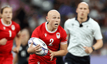 Canada rugby captain Olivia Apps runs into the open field with the ball during the 2024 Paris Olympics