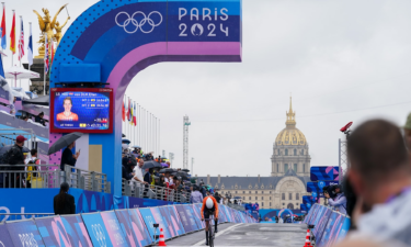 Ellen van Dijk competing in the Women's Individual Time Trial during Day 1 of cycling at the Paris Olympic Games.