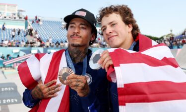 Nyjah Huston and Jagger Eaton posing with medals