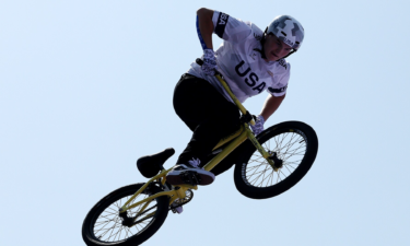 Hannah Roberts competes during the women's BMX freestyle qualification on Day 4 of the Olympic Games at Place de la Concorde on July 30