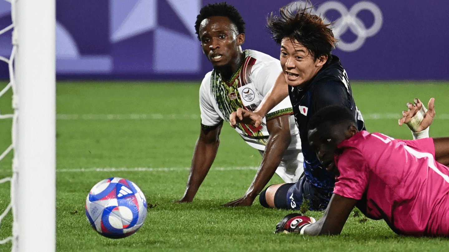 Rihito Yamamoto watches his second goal of the Olympics cross the line